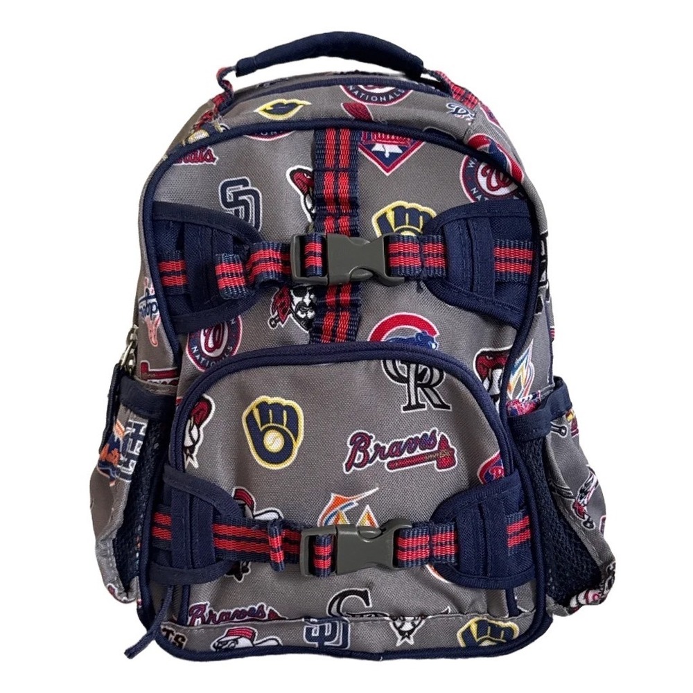 Pottery Barn Kids MLB Baseball Team Logo Backpack Gray Navy Red Small School Bag